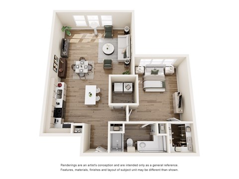 Floor plan for 1 bed, 1 bath, 905 sqft